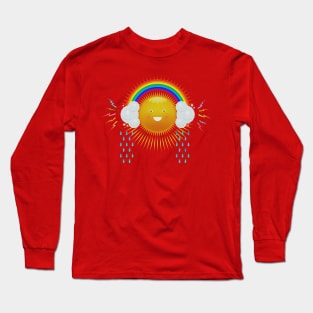 Funny sun in the headphones of the rainbow. Long Sleeve T-Shirt